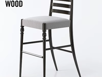 Wooden Single Chair with Black Legs Gray Padded Seat and Slatted Backrest 3d model