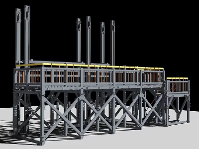 Industrial Heavy Duty Equipment With Steel Frame Support Structure And Multiple Vertical Columns 3d model