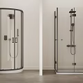 Handheld and Overhead Shower Head in Curved and Square Shower Enclosure with Clear Glass Door