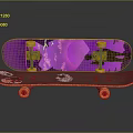 Stylish Skateboard Decks With Purple Black Graphics Yellow Wheels And Black Trucks