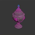 Silver Decorative Urn With Intricate Carvings Ornate Lid And Pedestal Base