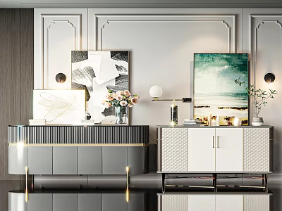Modern Entryway Console Table And Side Cabinet With Decorative Art And Storage Space 3d model