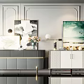 Modern Entryway Console Table And Side Cabinet With Decorative Art And Storage Space