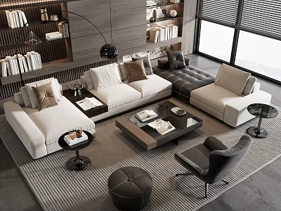 Modern Sectional Sofa Coffee Table Set With Pillows Ottoman Area Rug And Accent Chair 3d model