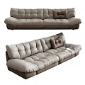 Modern Sectional Sofa In Neutral Tone With Soft Fabric Tufted Design 3d model