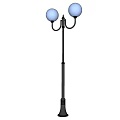 Modern Floor Lamp With Two White Spherical Shades And Black Metal Pole