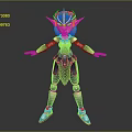 Game and Movie Character Female Elf 3D Model With Green Headdress Armor Outfit Gloves Boots