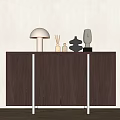 Dark Wood Console Cabinet With Metal Legs Table Lamp Aromatic Diffuser And Decorative Items 3d model