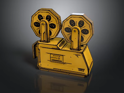 Vintage Yellow Film Projector with Dual Reels 3D Model for Computer Design 3d model