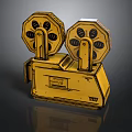 Vintage Yellow Film Projector with Dual Reels 3D Model for Computer Design