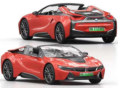 Red Open Top Sports Car Featuring Sleek Body Design And Green License Plate 3d model