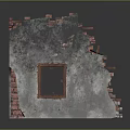 Old Brick Wall Corner With Wooden Window Frames And Peeling Plaster 3d model
