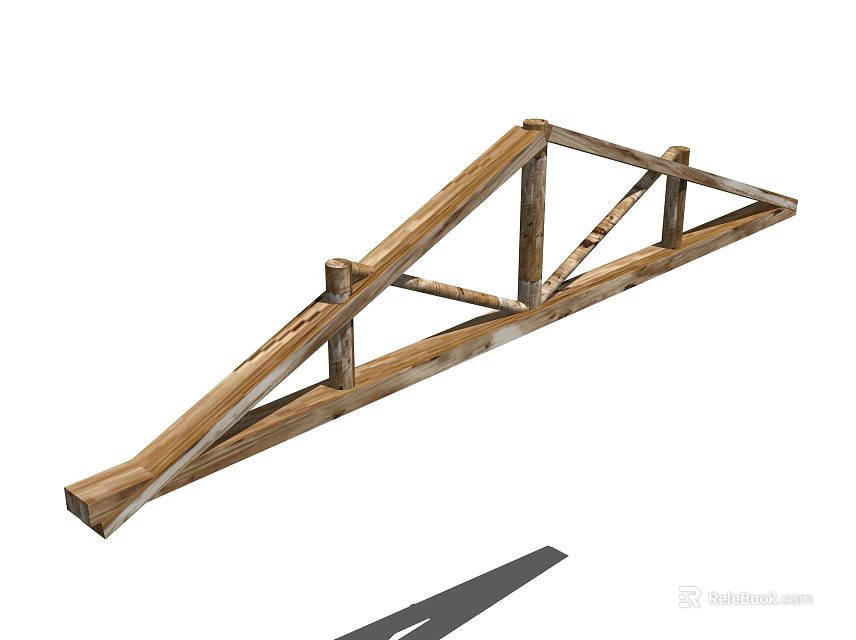 Wooden Triangular Truss Construction Component With Cross Beams For Structural Support 3d model