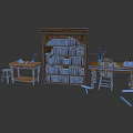 Library Interior Featuring Large Bookshelf Filled With Books Two Desks Feather Pen And Wooden Chair
