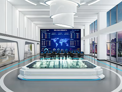 Modern Monitoring Room With Large Digital Screen Data Display And Advanced Control Console 3d model
