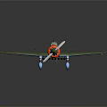 Green Model Airplane with Red Cross on Wings Number 9 Tail and Blue Wheels