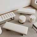 Various Indoor Stools Including Benches Round And Square With White Cushions And Wooden Frames