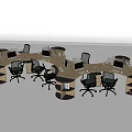 Modern Office Workstations With Curved Layout Computers Chairs And Storage Shelves 3d model