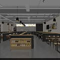 Modern Restaurant Interior With Tables Chairs Pendant Lights Decorative Paintings On Walls And Open Layout