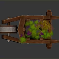 Wooden Wheelbarrow Filled With Green Vines And Purple Flowers