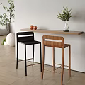 Modern Bar Counter With Black And Wooden Stools Vase Oranges And Potted Plants