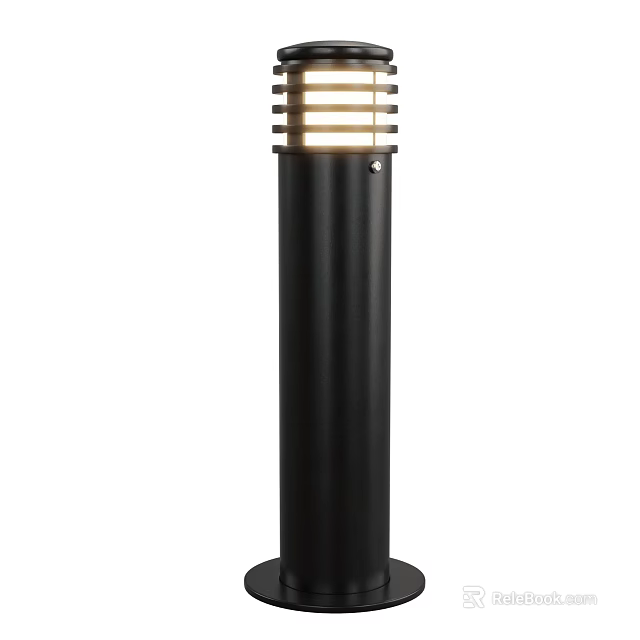 Modern Black Outdoor Light With Cylindrical Design And Striped Top 3d model 