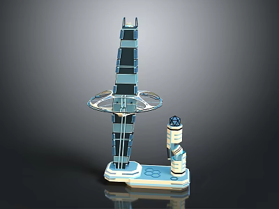 Modern Architectural Design Featuring Tall Tower Spiral Structure Small Adjacent Tower And Base Platform 3d model