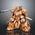 Orange Mech Warrior 3D Model With Large Cannon And Broken Mechanical Parts