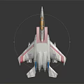 Pink White And Blue Modern Sleek Fighter Jet With Streamlined Wings Engines And Cockpit