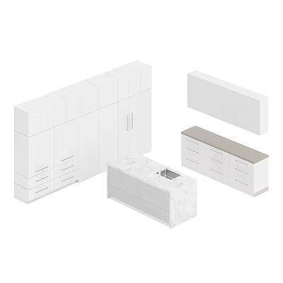 Modern White Kitchen Cabinets With Wall Units Base Storage And Marble Island 3d model