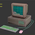Vintage Electronic Computer Setup With CRT Monitor Desktop Tower Keyboard And Mouse