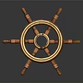 Vintage Wooden Ship Steering Wheel With Gold Accents And Ornate Spokes