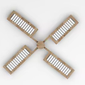 Wooden Windmill Shaped Architectural Component with Symmetrical Blades and Grille Design and Circular Center Structure