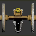 Antique Golden Cannon With Wooden Wheels And Metal Decorations On Dark Background