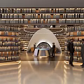 Elegant Book Art Library Interior With Abundant Bookshelves Cozy Sofas And Modern Circular Ceiling