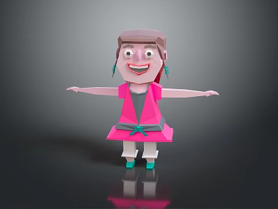 Cute 3D Paper Craft Girl Character With Pink Dress Green Shoes And Open Arms 3d model