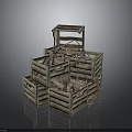 Stacked Wooden Crates Defensive Structure With Metal Supports And Cross Beams