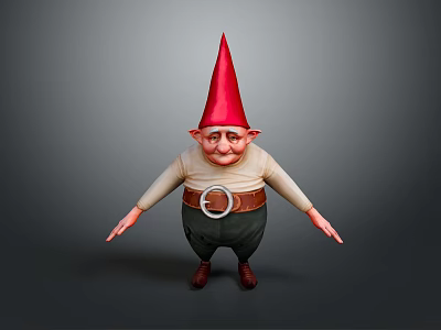 Cute Gnome Character With Red Pointed Hat White Shirt Black Pants On Gray Background 3d model