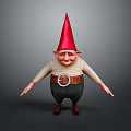 Cute Gnome Character With Red Pointed Hat White Shirt Black Pants On Gray Background