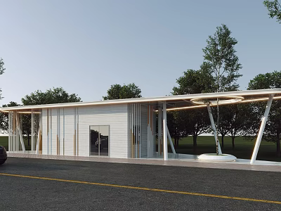 Modern Pergola With White Frame Surrounded by Trees And Outdoor Entrance Door 3d model