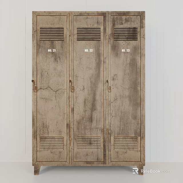 Vintage Decorative Lockers With Numbered 21 22 23 And Scratched Weathered Surface 3d model 