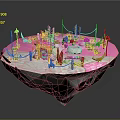 Cartoon Floating Island Scene With Pink White Surface And Decorative Plants Arches