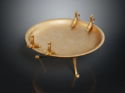 Golden Decorative Tray with Claw Shaped Supports and Ornate Legs for Home Decor 3d model