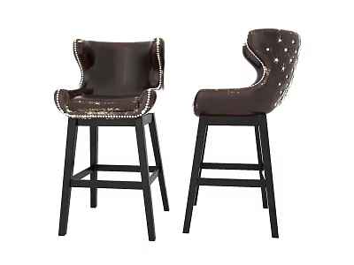 Stylish Brown Leather Bar Stools With Stud Details And Black Legs 3d model