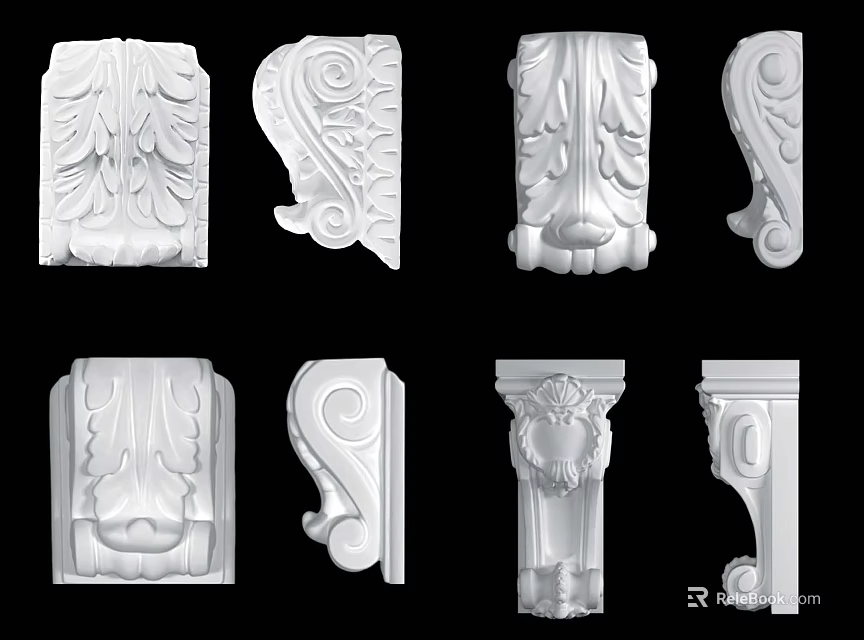 Ornate Decorative Capitals With Intricate Carved Patterns And Classic Designs 3d model 