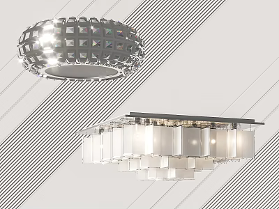 Modern Crystal Ceiling Lights With Transparent Grid And Square Panel Design 3d model
