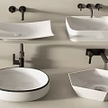 Various Modern White Washbasin Designs With Different Shapes And Black Faucets