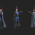 Futuristic Female Combat Character With Red Hair In Blue Tactical Uniform And Weapons