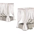 Elegant Modern Double Bed With White Four Poster Canopy And Soft Linen Pillows