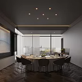 Modern Private Dining Room With Round Table And City View 3d model
